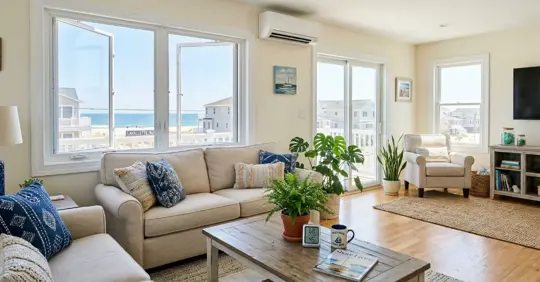 Clean living room with AC