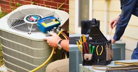 Side by side images of AC tune up and AC repair